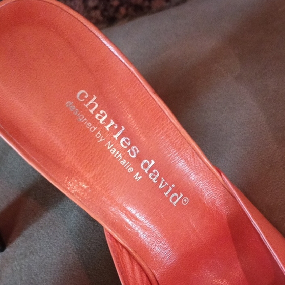 Charles David Coral-Orange Slip-On Mule Heels - Picture 2 of 7